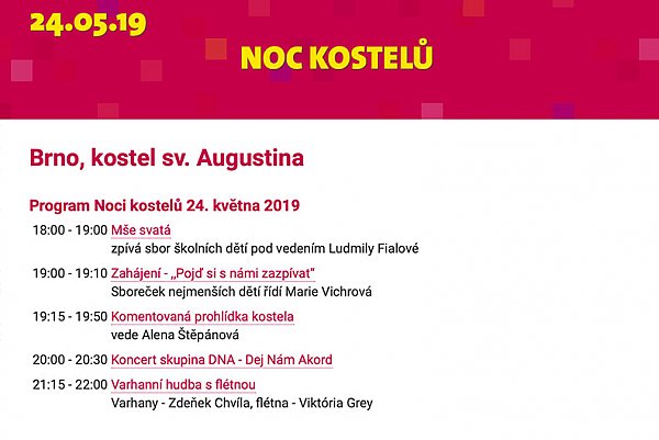 Noc kostelů – koncert v kostele sv. Augustina v Brně