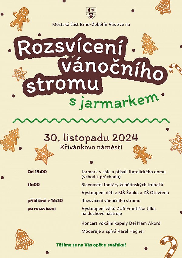 Rozsvícení vánočního stromu v Brně-Žebětíně